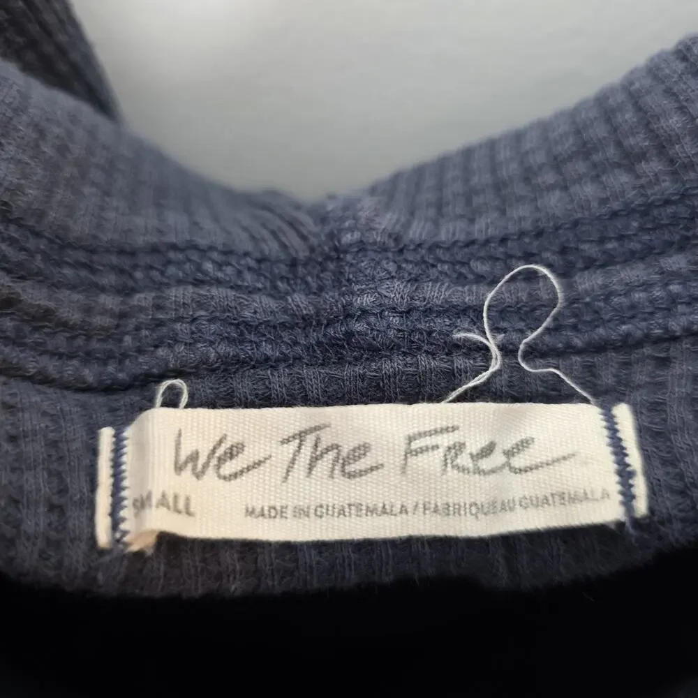 Free People Navy Waffle Knit Thermal Minimalist Hooded Long Sleeve Shirt Size S - Picture 2 of 6